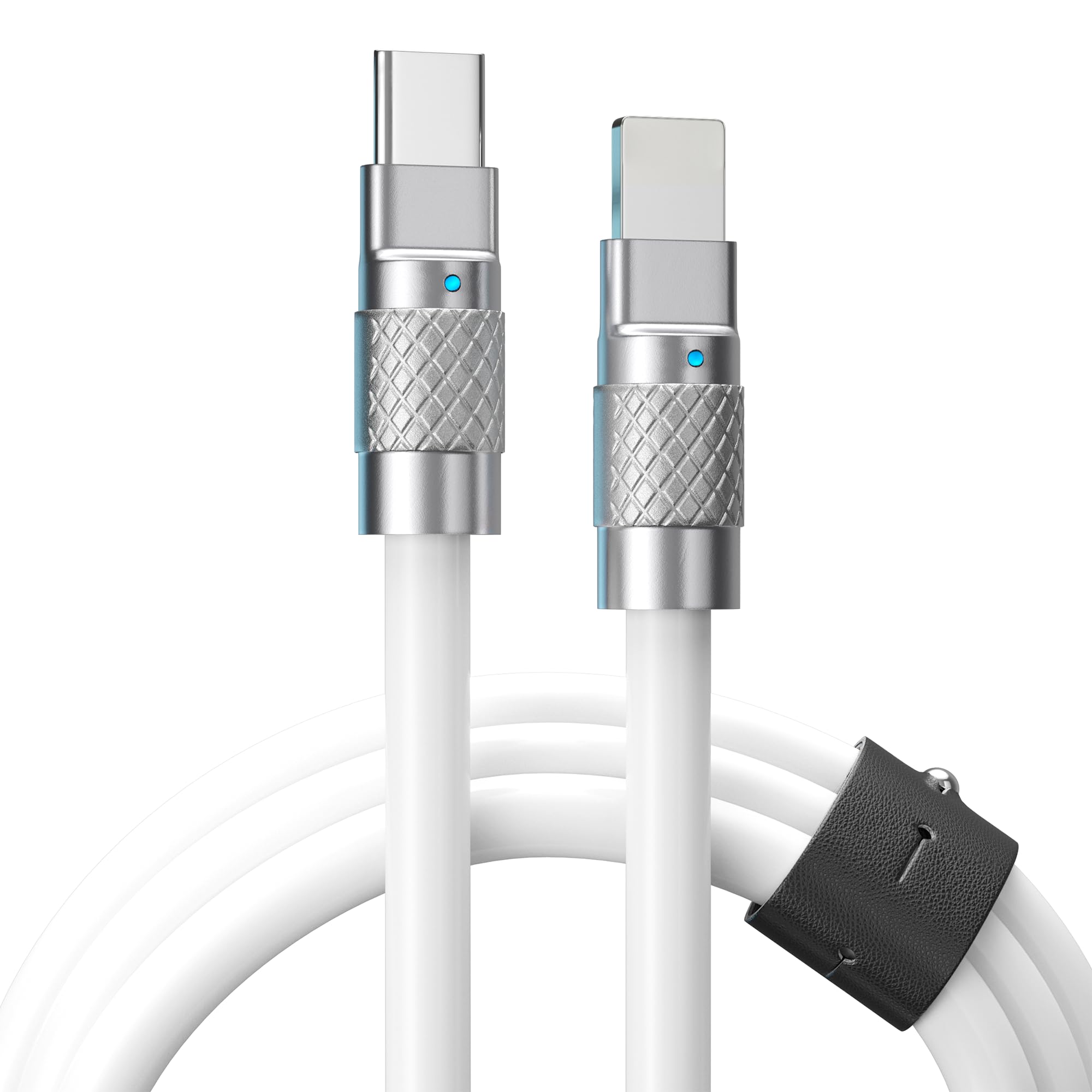 STATIK TsumoCharge iProduct to USB C Charger Cable - 6FT/2M Heavy Duty Unbreakable Silicone 27W Fast Charger, White