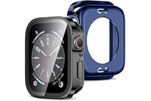 Amizee 2 in 1 Case [2-Pack] Compatible with Apple Watch Series 9 8 7 45mm with Built-in Screen Protector, Straight Edge Hard PC Full Body Protective Cover for iWatch 45mm, Black/Blue