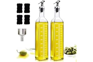 Showvigor 17 oz Olive Oil Dispenser Oil Bottles for Kitchen, 500 ml Oil and Vinegar Dispenser Set - 2 Pack Square Tall Glass 