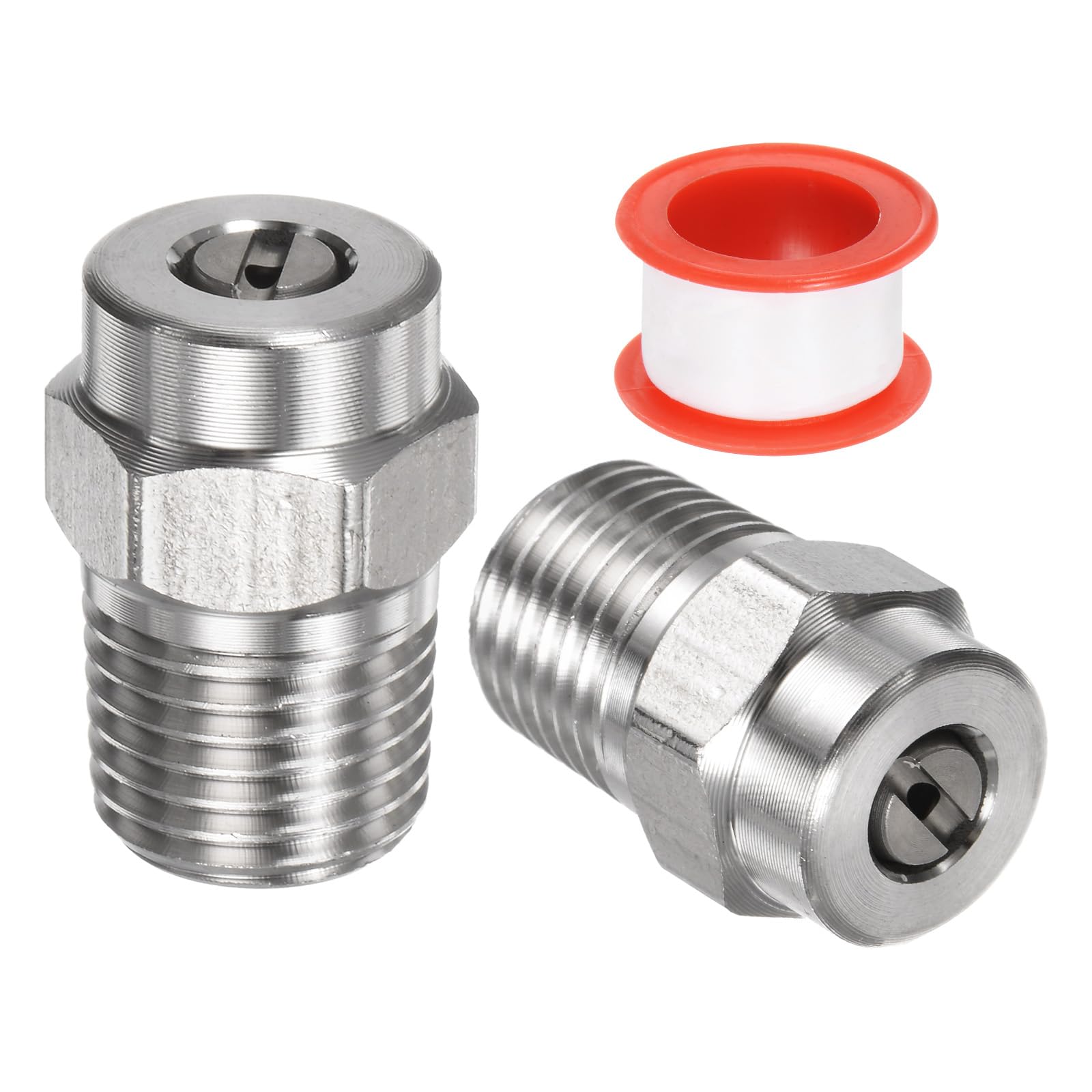M METERXITY 2 Pack Surface Clean Tips - 25 Degree 1/4" NPT Male #25060 Pressure Washer Nozzles Cleaner Nozzle Replacement, Stainless Steel with Sealing Tape for Water Guns (1.514mm Orifice)