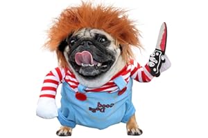 T2Y Dog Halloween Costumes, Deadly Doll Dog Costume,Chucky Dog Costume with Knife for Pets, Funny Dog Costumes Halloween for Large Dogs [XL]