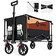 Sekey Collapsible Foldable Wagon with 330lbs Weight Capacity, Heavy Duty Folding Utility Garden Cart with Big All-Terrain Beach Wheels & Drink Holders. Black&Orange