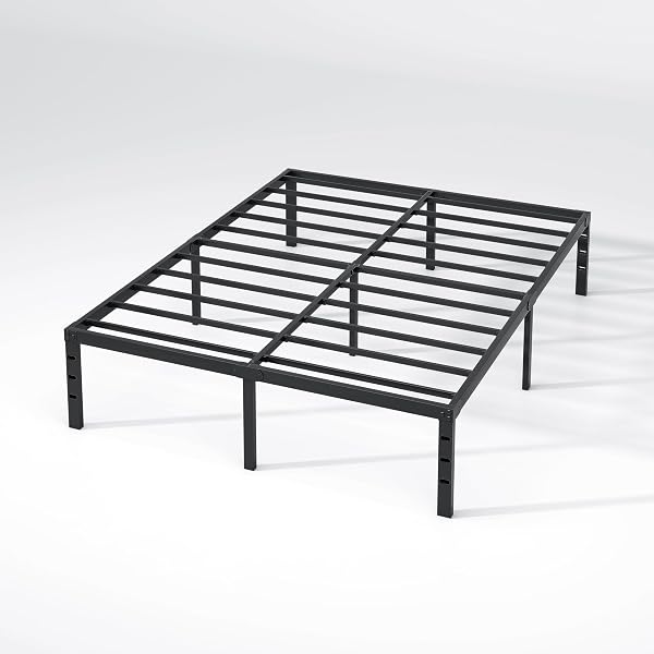 NEW JETO METAL BED FRAME,QUEEN SIZE BED FRAME WITH STORAGE SPACE,HEAVY DUTY STURDY MATTRESS FOUNDATION,EASY ASSEMBLY,NO BOX SPRING NEEDED, BLACK,14 INCH,QUEEN