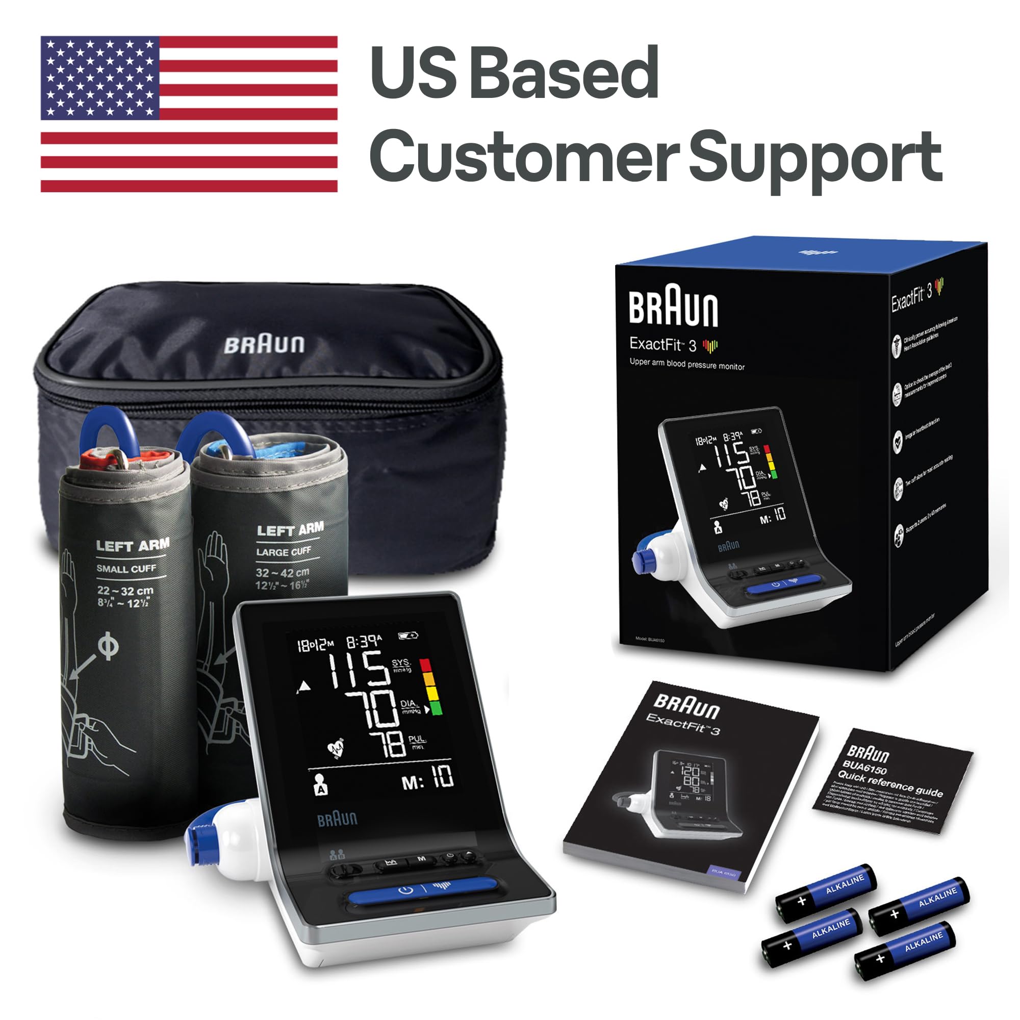 Braun ExactFit 3 Blood Pressure Monitor for Home Use, Blood Pressure Machine, Color-Coded, High BP Monitor, 2 Upper Arm Cuff Sizes, 80 Memory Slots