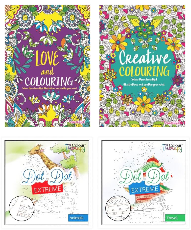 Sixstore Colour Therapy Relaxing Anti-Stress Adult Colouring Books - Set of 4 -Choose Your Set (Set 12)