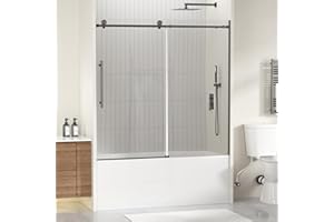 Findepot Frameless Bathtub Shower Doors 56-60" Width x 59" Height with 5/16" (8mm) Clear Tempered Glass,Silent Soft-Close Design,Matte Black