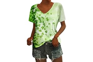 QWENTMTNTY Womens St Patricks Day Shirt V Neck Short Sleeve Sequin Print T-Shirts Casual Festive Irish Flag Shamrock Shirts