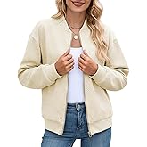 Schine Women's Lightweight Textured Bomber Jacket - Zip Front Crew Neck Loose Fit Long Sleeve Comfortable Casual Outerwear