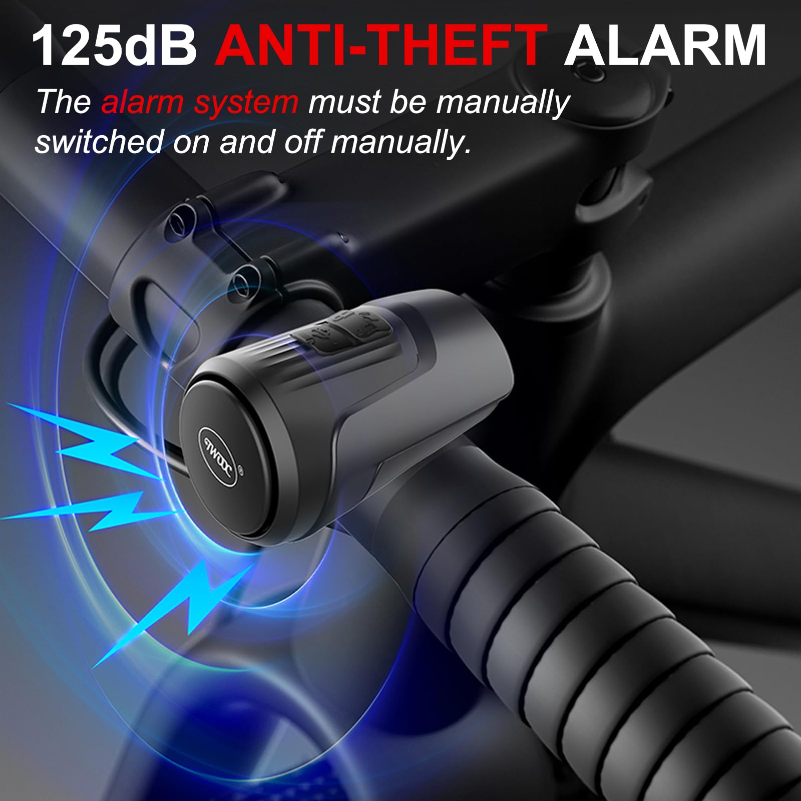 kimairy Electric Bike Bell, 125db Anti-Theft Alarm Loud Electric Bike Horn for Adults with 1 Sound Modes USB Rechargeable Battery Waterproof Bicycle Horn for MTB/BMX/Scooter/Road Cycling