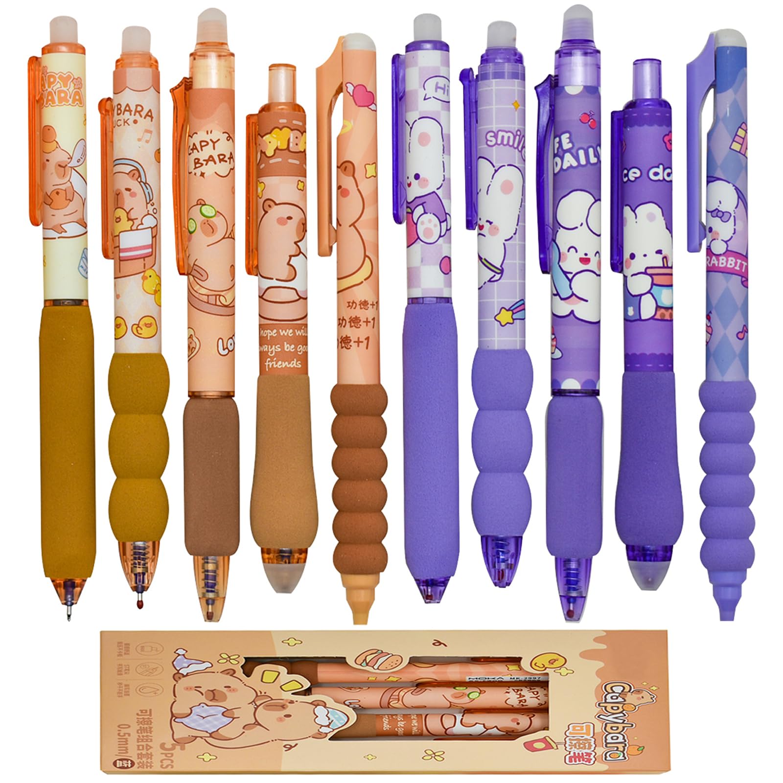 Photo 1 of Lopenle 10 PCS Novelty Capybara Erasable Gel Pens Bunny Pens Soft sponge pencil holder With Blue Ink for School Office Journaling Christmas Birthday Party