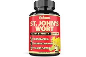 SATOOMI St. John's Wort Capsules Extract Supplement - 3 Month Supply - 6 Herbs Equivalent 5050 mg - Emotional Balance, Joyful Mood & Stress Response Support - 1 Pack 90 Veggie Capsule