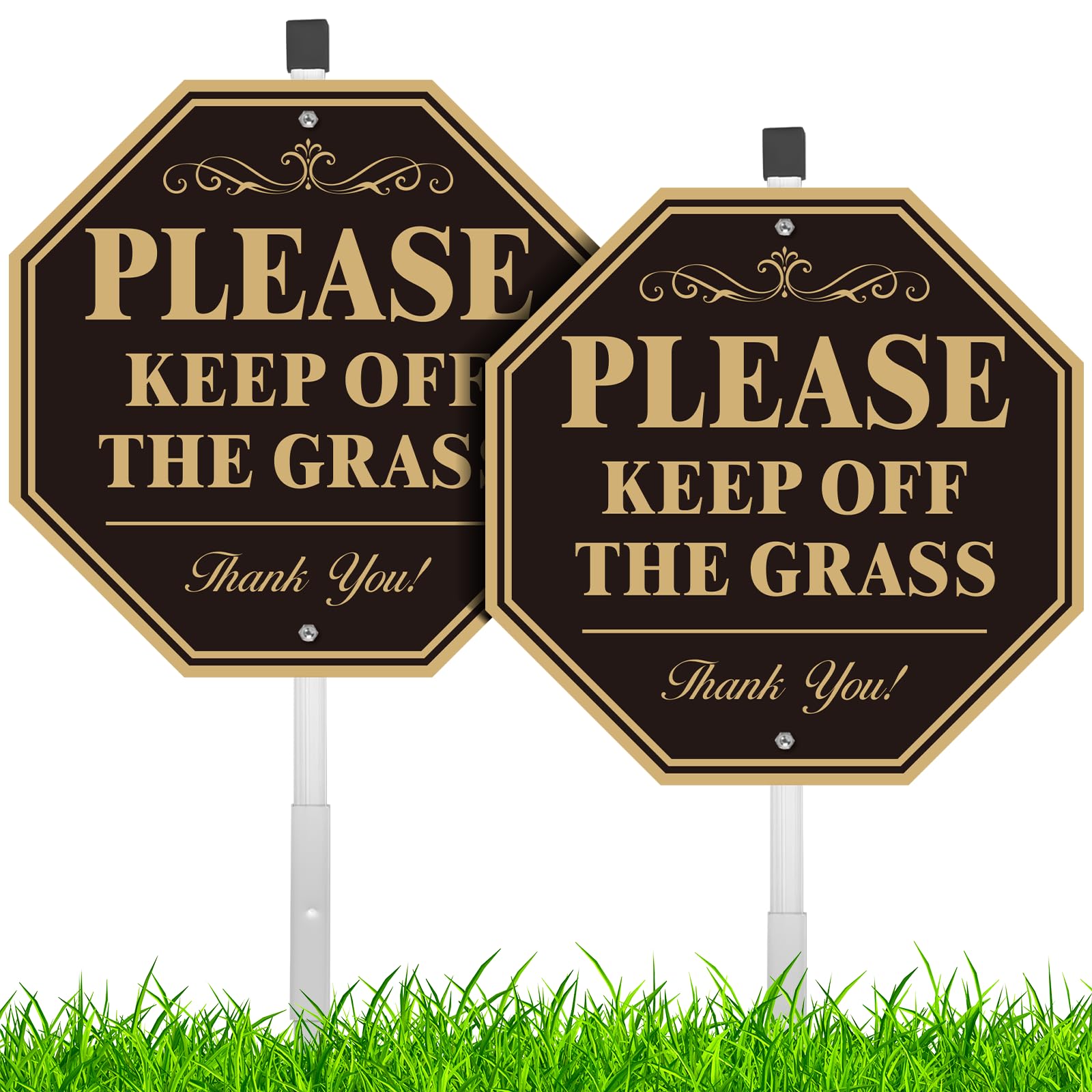 Photo 1 of 2 Pack Keep Off Grass Sign for Yard, Do Not Walk On Grass, 10''X10'' Sturdy Rust Free Aluminum Metal Signs With 28" Metal Stakes, No Dog Poop Lawn Signs, Fade Resistant, Weatherproof, Easy to Mount