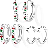 Inerney 14K Gold Plated Huggie Hoop Earrings for Women, Small Sterling Silver Earring Set Hypoallergenic Cartilage Helix Stacks, Mini Dainty Cute Trendy Birthstone Jewelry Gift for Multiple Piercings