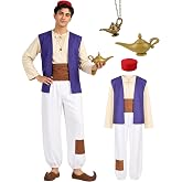 Angelaicos Mens Arab Prince Costume Fairy Tale Suits Halloween Cosplay Party Hat