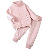 Best Sugar Girls Athletic Sweatshirt/Sweatpant Set, Kids Pink Striped Soft Fleece Tracksuit 2 Pieces