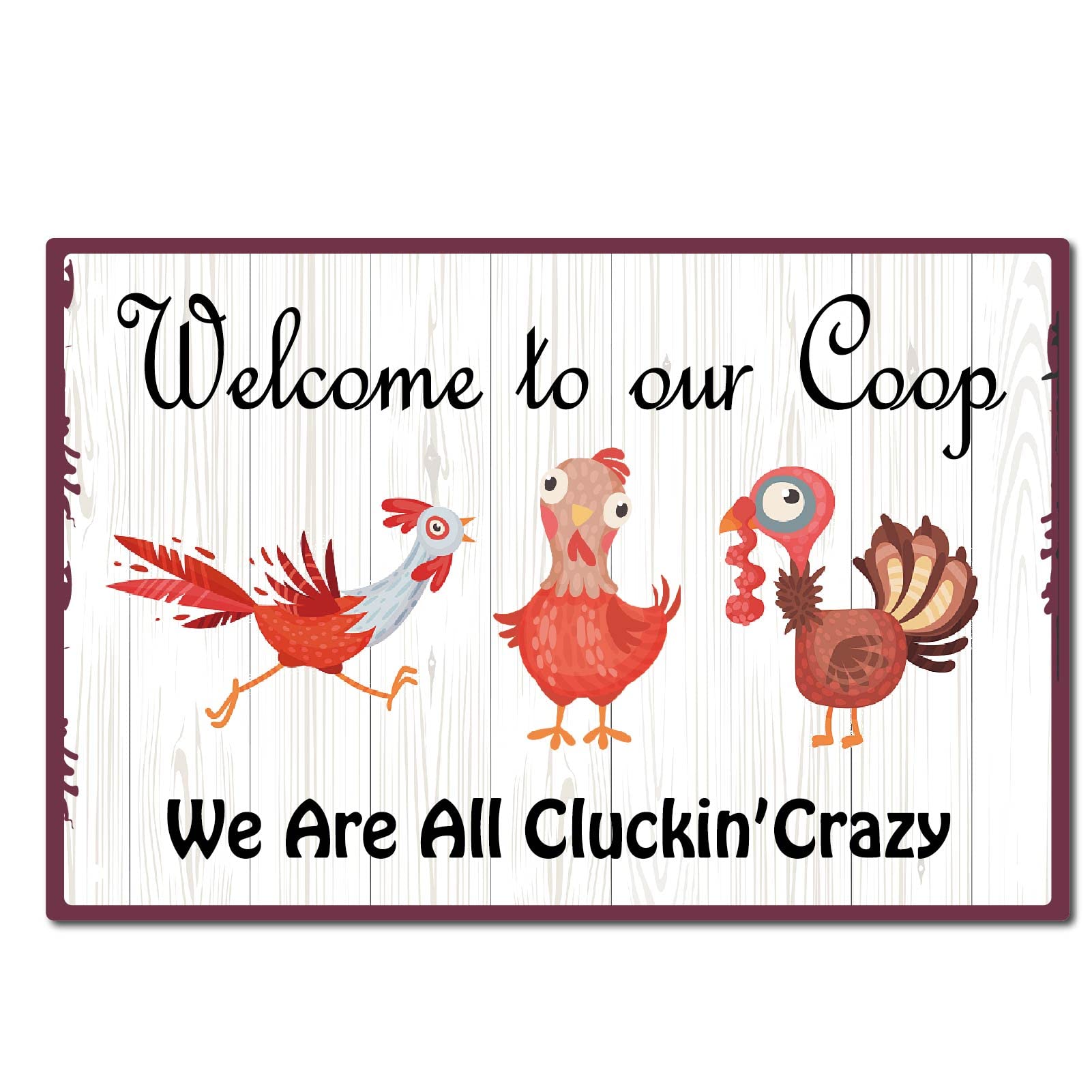 CREATCABIN Metal Coop Sign Tin Plate Welcome to Our Coop We Are All Cluckin' Crazy Signs Plaque Vintage Funny Chicken Animals Retro Decorations for Farm Yard Farmhouse Home Wall Decor, 8x12Inch — image 1