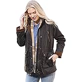 SAGEFINDS Portland Barn Jacket w/Corduroy Accents, Hidden Front Zipper w/Snap Closure, Hideaway Hood, Drawstring, Pockets