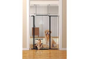 AODBICY 71" Tall Cat Gate 29.5-46" Wide Pet gate with Small Cat Door Pet Gate NO Drilling Pressure Mount Kit for Cats and Dogs Indoor Doorways liveing Room Bedroom Black