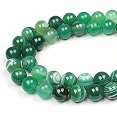 MJDCB Natural Stone Beads Green Striped Agate Round Loose Beads for Jewelry Making DIY Bracelet Necklace (6mm)