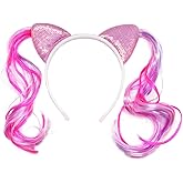 TSJ 1 PCS Cat Ears Headband with Ponytail Wigs Kitty Ponytail Hairbands Birthday Party Dress Up Costume Hair Accessories