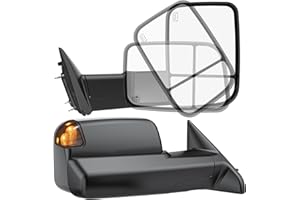 AutoBull Smoked Power Heated Tow Mirrors Compatible with 2002-2008 Dodge Ram 1500, 2002-2009 2500 3500, Manual Flip & Fold Tow Side Mirrors, Turn Signal, Black Housing