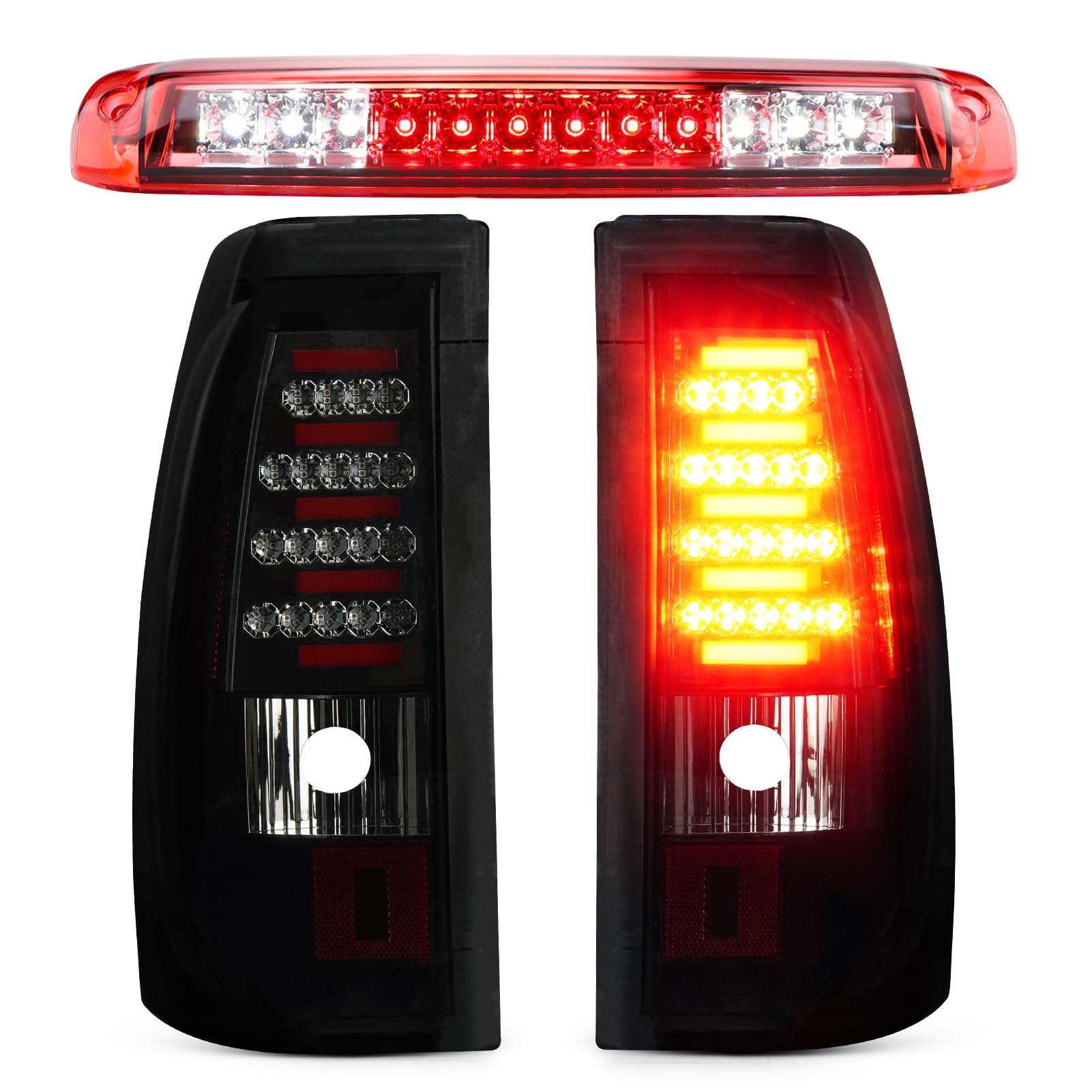 Photo 1 of LED Tail Light + 3rd Third Brake Light Fit for Chevy Silverado GMC Sierra 1500 2500 3500 1500 HD 2500 HD 2003-2006, for Chevy Silverado GMC Sierra Classic Models 2007, 3 Pcs, Smoke and Red Lens