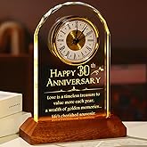 YWHL 30th Wedding Anniversary Clock Gifts for Couple, 30 Years Anniversary Glass Gift for Wife Husband, Table Clock Glass Presents with Wooden Light Base for HomeDecoration (Battery not Included)