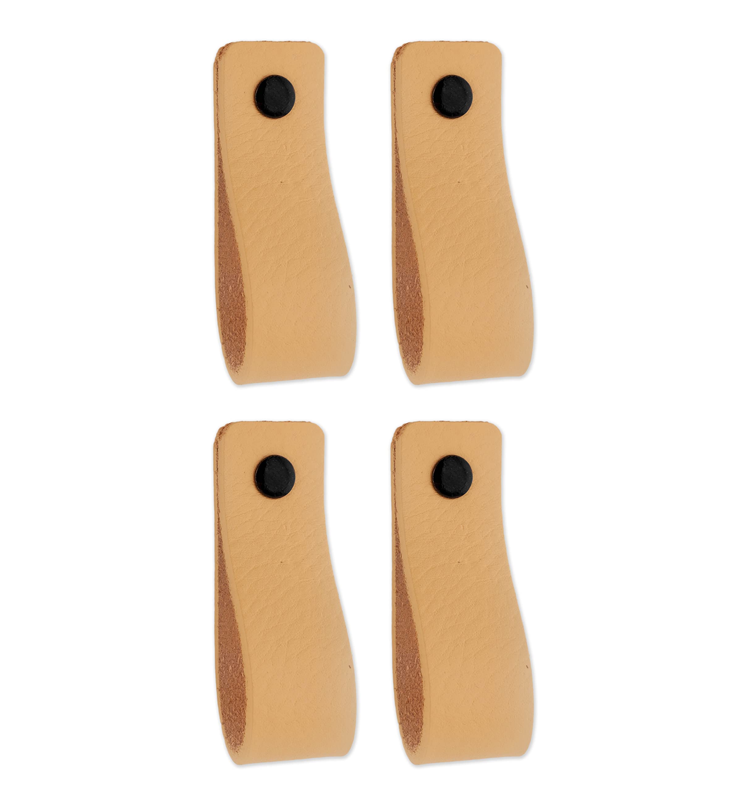 Brute Strength - Leather Handles for Furniture - Natural - 4 pcs - 16,5 x 2,5 cm - Cabinet Handle, Door Handle for Kitchen, Bathroom, cabinets, Dresser, Wood