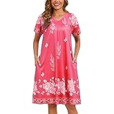 Marvmys Womens House Dress Short Sleeve Nightgown Floral Print Mumu Dress with Pockets V Neck Sleepwear S-3XL