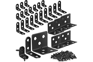 MAPVOLUT 25Pcs L Brackets for Shelves, 3 Sizes Angle Corner Braces Metal L Bracket Heavy Duty for Wood, Sturdy and Rustproof for Repairing Furniture with 82Pcs Screws Mounting Bracket Easily Black