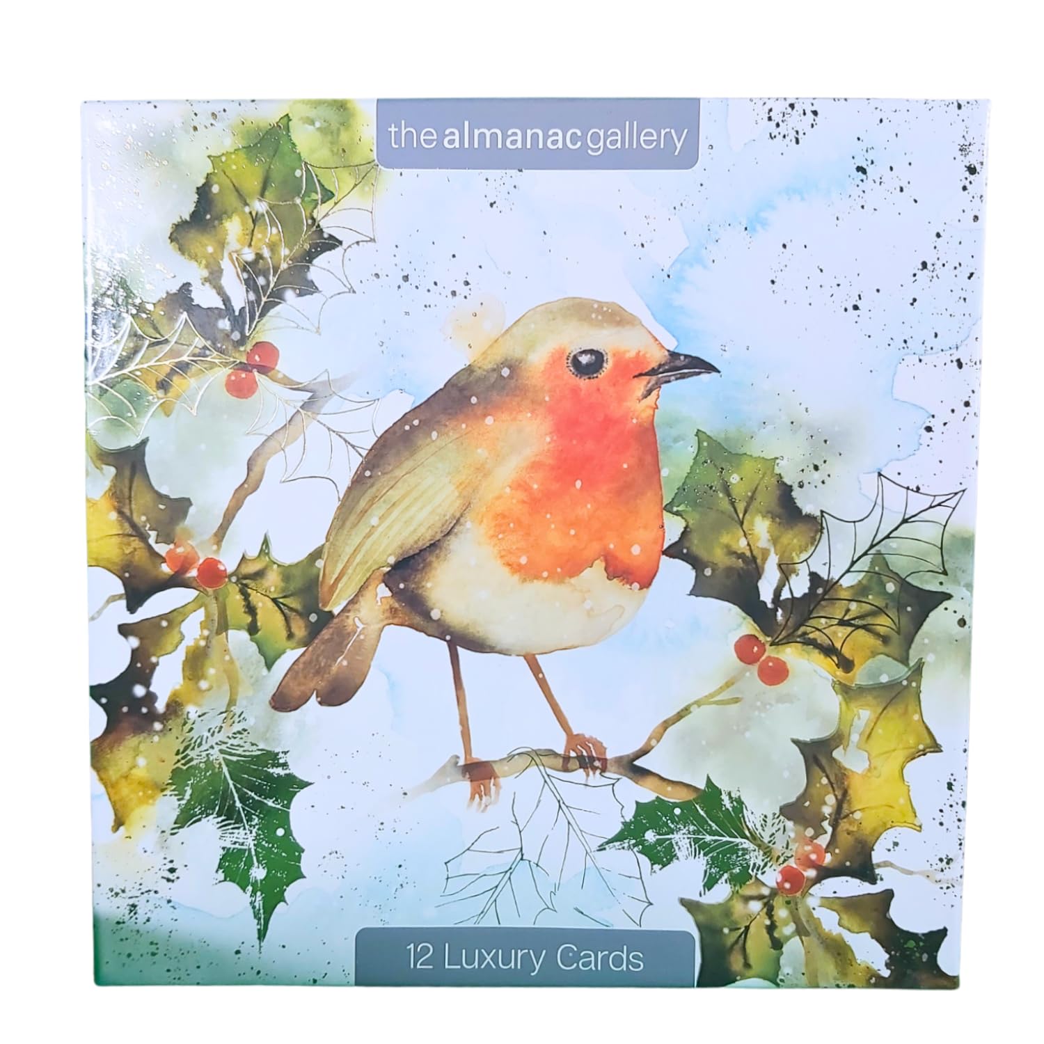 Box of 12 Almanac Watercolour Robins Christmas Cards in 3 Designs Boxed Xmas DELA0006