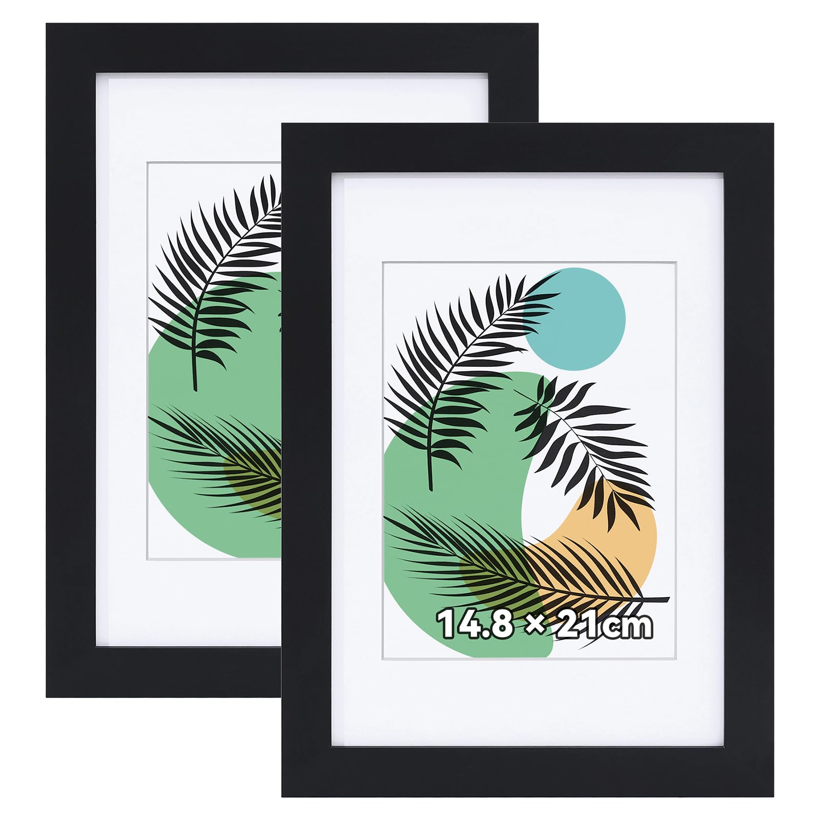 Homaxy A5 Picture Frames Photo Frame Wooden A5 Frame 14.8x21cm Poster Frames with Mount 10x15cm Set of 2, Black