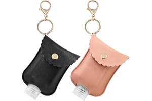 Hzran Portable Squeeze Bottle, Empty Leakproof Plastic Travel Bottle with Leather Keychain Holder for Hand Sanitizer, Essential Oil, Refillable Bottle Clips to Diaper Bag, Travel Bag(2oz 2 pack-Pink)
