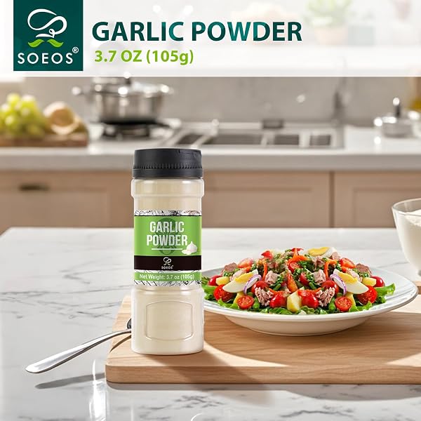 SOEOS GARLIC POWDER, 105G (3.7OZ), GARLIC POWDER SEASONING, ADDITIVE FREE, NON-GMO, GARLIC SEASONING FOR FLAVOR VEGETABLES, GRILLED MEATS, SALADS, DRESSINGS AND MORE