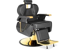 Barber Salon Hair Chair, Hydraulic Rolling 360° Swivel Barber Reclining Chairs for Barbershop, Heavy Duty Hairdresser Chair Beauty Salon Spa Shampoo Styling Equipment, Adjustable Headrest, Black&Gold