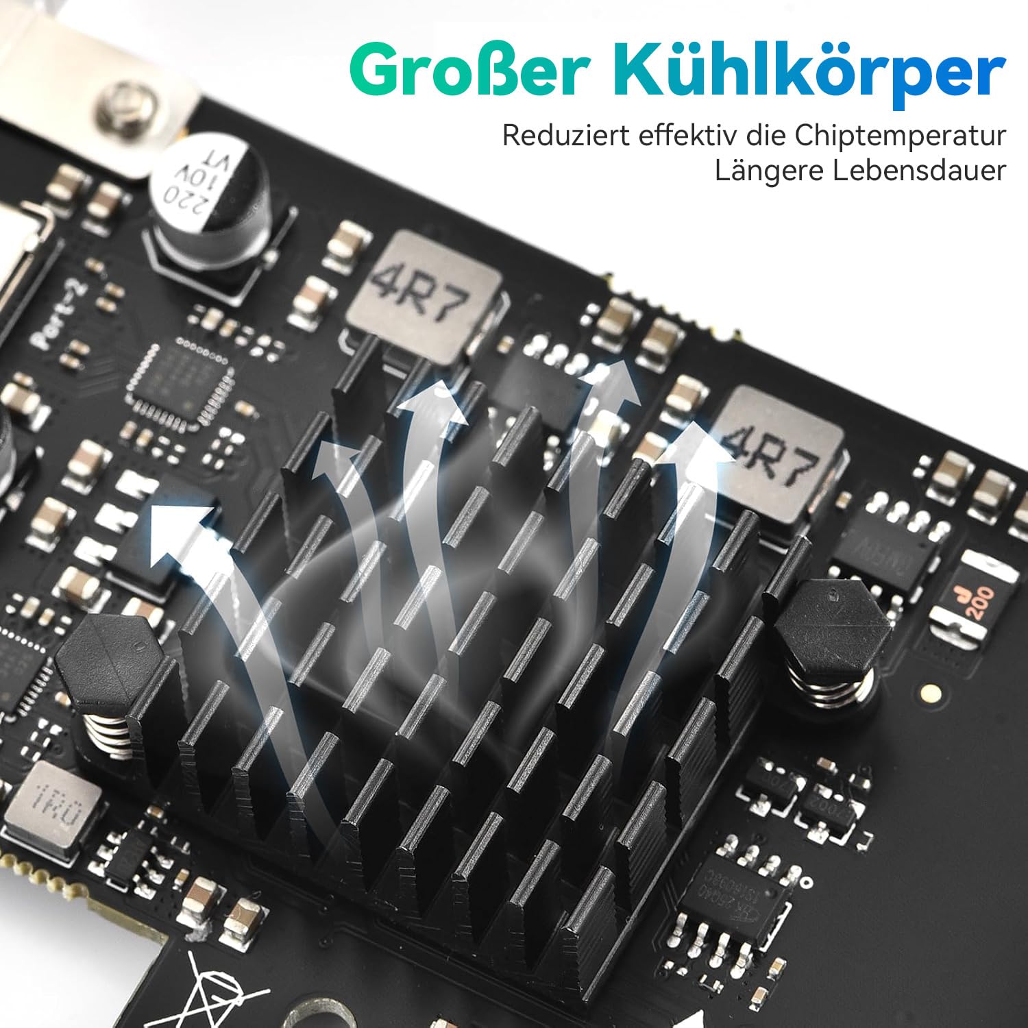 ELUTENG PCIE USB 3.2 Karte 2 Ports 2 x 10Gpbs Kompatibel mit PCIE X4/X8/X16, PCI Expree zu USB C 3.2 Gen2 Erweiterungskarte 20Gbps US B-Karte mit Großflächigem Kühlkörper für Desktop PC Windows 6