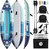 Niphean Inflatable Kayak 2 Person, 12'6" Tandem Kayak with 500lb Capacity | 3-Chamber Stable Design, Drop-Stitch Floor, with Fishing Mounts, Camera Base, Kayaks Seats for Lakes, Touring, Fishing