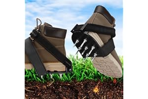 MAGTSMEI Lawn Aerator Shoes for Grass,Stainless Steel Spiked Lawn Air Aerator Tool Free-Installation Adjustable Velcro Straps Yard Aerator Shoes, Aerator Lawn Tool for Yard Patio Garden Black