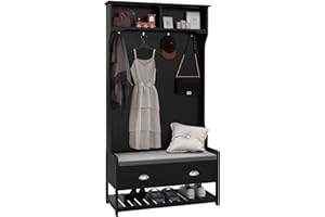 HOMCOM Hall Tree with Bench and Shoe Storage, 5-In-1 Entryway Bench and Coat Rack with 4 Hooks, 2 Drawers, 2 Storage Shelves,