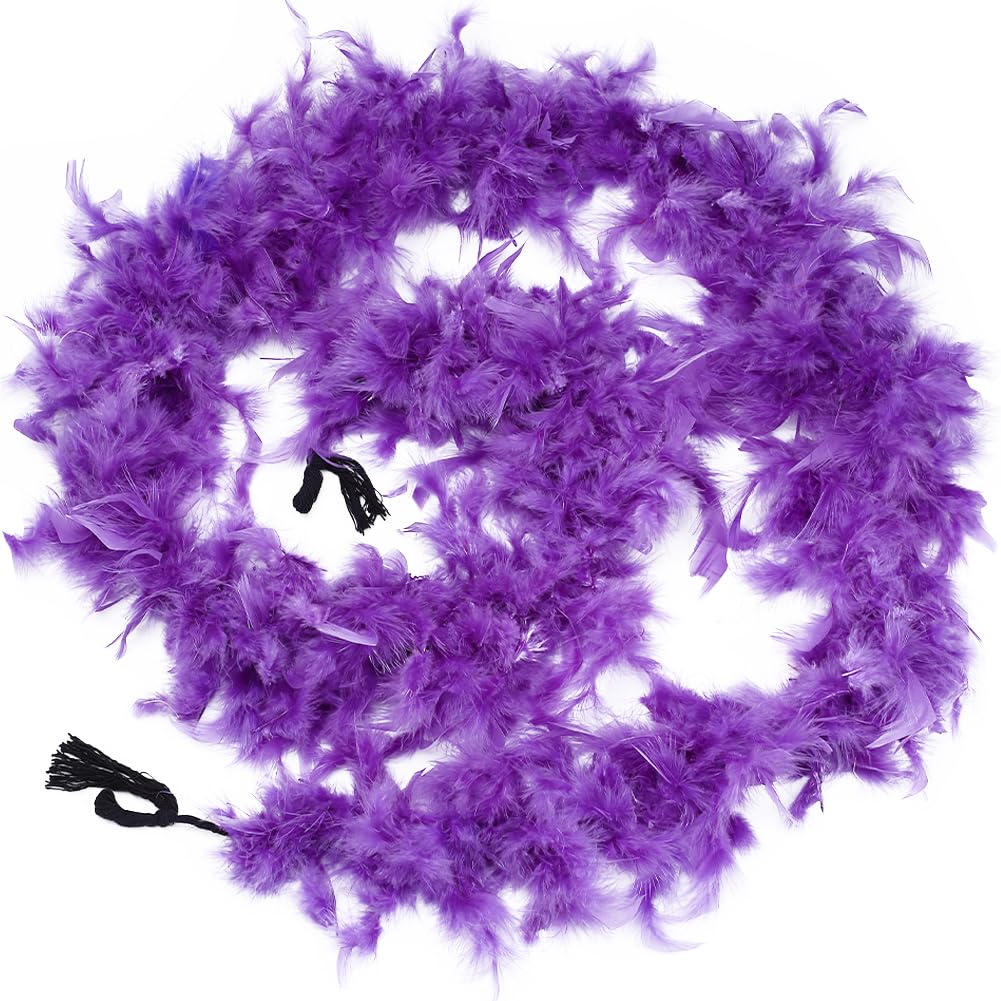 GORGECRAFT Turkey Feather Boa 2M Long 15.5~20cm Colorful Feather Boas Violet Thick Fluffy Feather Boas Feather Scarf Fancy Dress Accessories for Halloween Carnival Dancing Party Cosplay Costume Decor