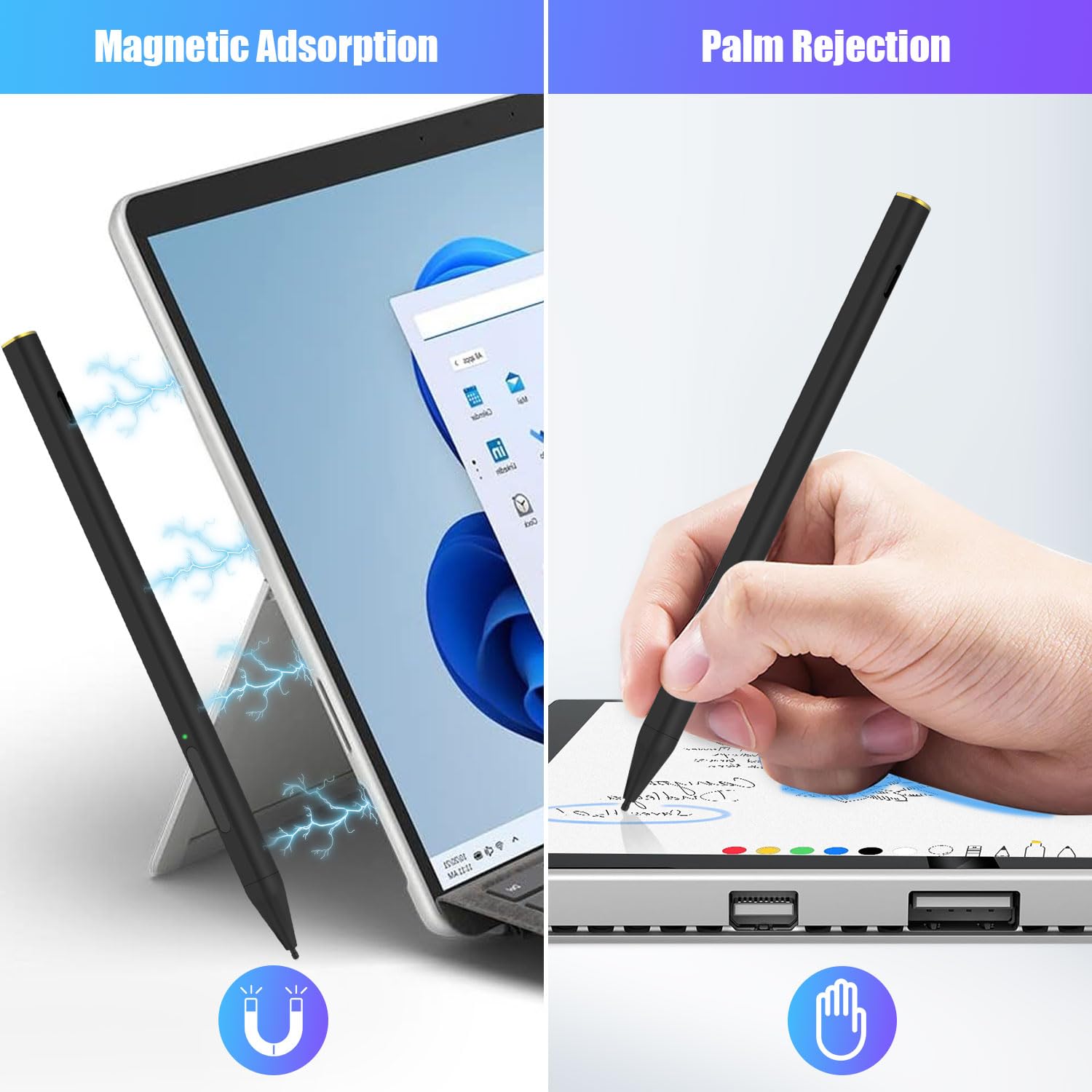 MoKo Stylus Pen for Surface, Fast Charge Surface Pen for Microsoft Surface Pro 9/8/X/7/6/5/4/3 Surface 3/Go/Book/Laptop/Studio, MPP2.0 & 4096 Pressure Tilt Digital Pen, Magnetic and Palm Rejection