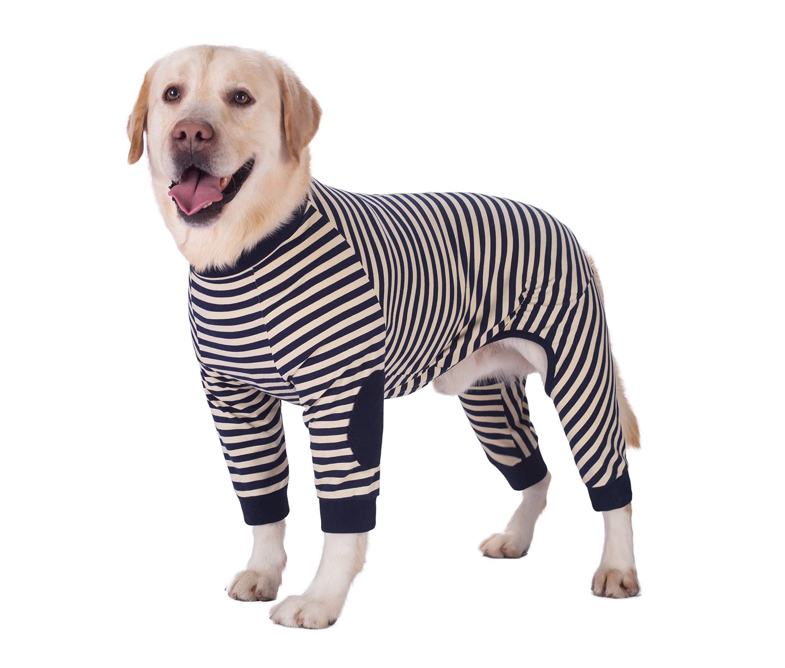 BT Bear Large Dog Clothes, Dog Pajamas Jumpsuit for Medium Dogs, Flexible Breathable Zipper Soft Cotton Striped Costume Apparel, Black, Size 6
