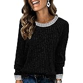 Memorose Long Sleeve Shirts for Women Casual Tunic Tops Lightweight Sweaters Loose Fit Color Block Outfits 2026