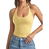 REORIA Women's Basic Scoop Neck Backless Double Lined Braless Tie Halter Tank Tops Cute Summer Trendy Sleeveless Shirts