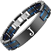 Zillaly Men's initials bracelet - blue and black double spelling, men's bracelet stainless steel. Elegant and durable with gift box
