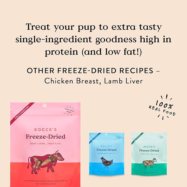 BOCCE’S BAKERY BEEF LIVER FREEZE-DRIED TREATS, 3 OZ, ALL-NATURAL, MADE IN USA, DOG TREATS