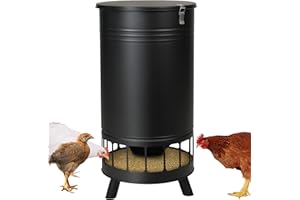 SOLUTION4PATIO EXPERT IN GARDEN CREATION Solution4Patio 65 LB Large Free Standing Chicken Feeding Barrel, Portable Gravity Chicken Feeder Automatic, Dispenser, 16 Feeding Ports, No Waste Poultry Feeder, Hen Coop