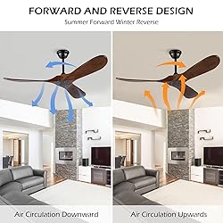 Solid Wood Ceiling Fans Without Light, 52 Inch Real