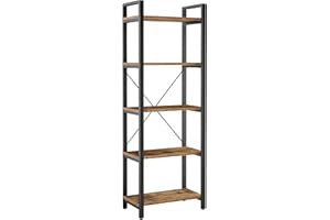 IRONCK Bookshelf 5-Tier Ladder Shelf 110 lbs or Shelf Vintage Industrial Style Bookcase for Home Decor, Office Decor