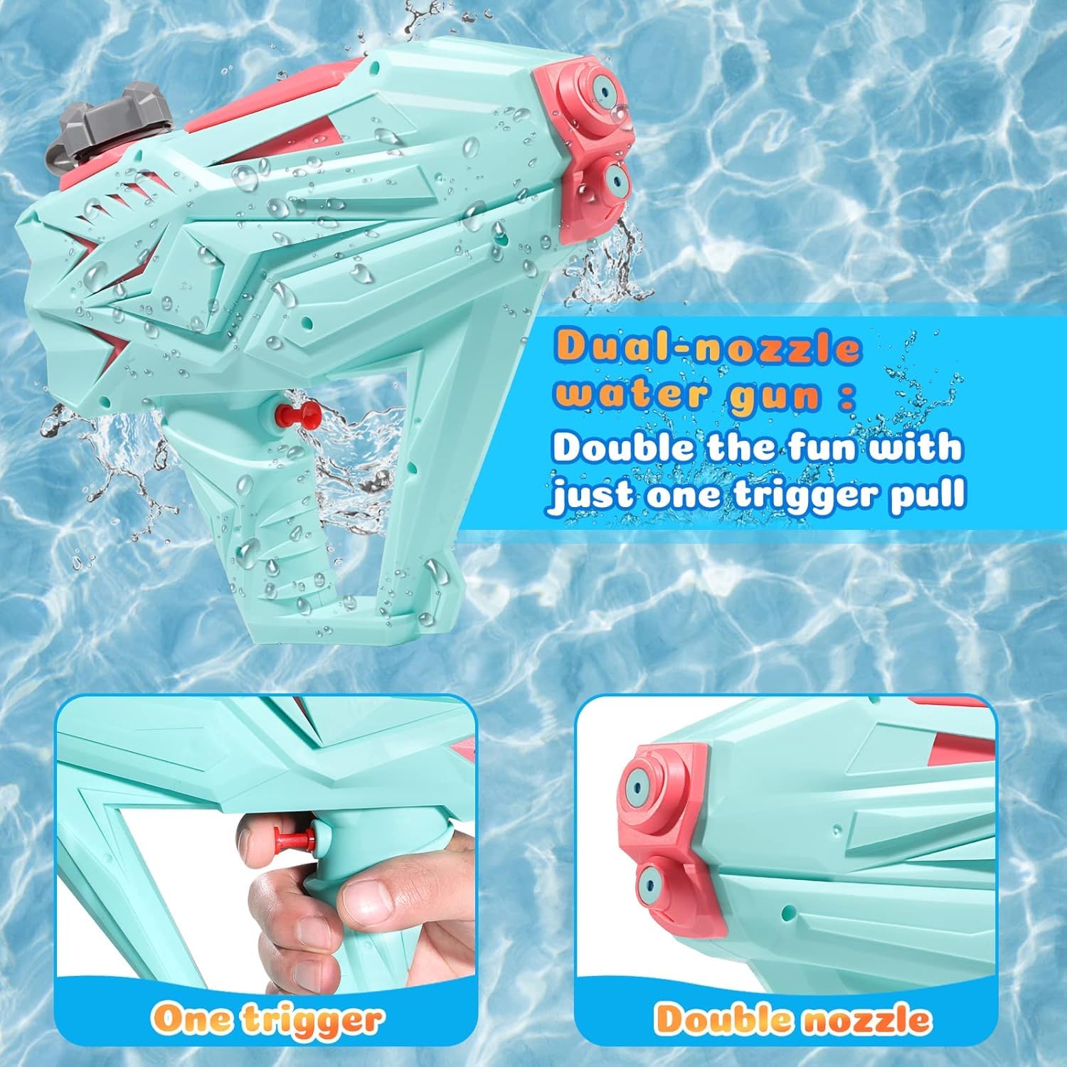Storio Water Blaster Gun Blaster Squirt Gun - Double Nozzle Water Pistol for Kids Adult 600cc for Outdoor Pool Beach Yard Summer Swimming Water Fighting - Pool Toys Boys Girls Children Kids 3 4 7 8 3
